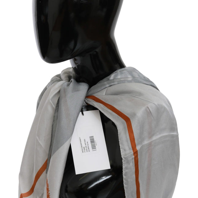 Costume National Gray Orange Silk Floral Foulard Wrap Scarf