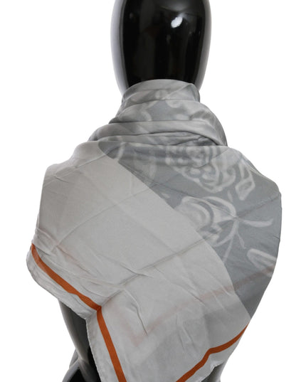 Costume National Gray Orange Silk Floral Foulard Wrap Scarf