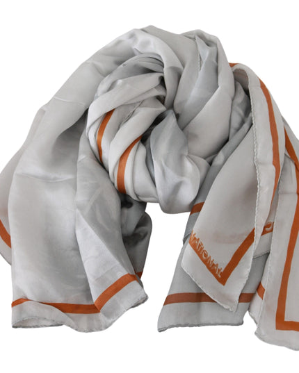 Costume National Gray Orange Silk Floral Foulard Wrap Scarf
