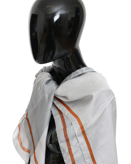 Costume National Gray Red Silk Shawl Foulard Wrap Scarf