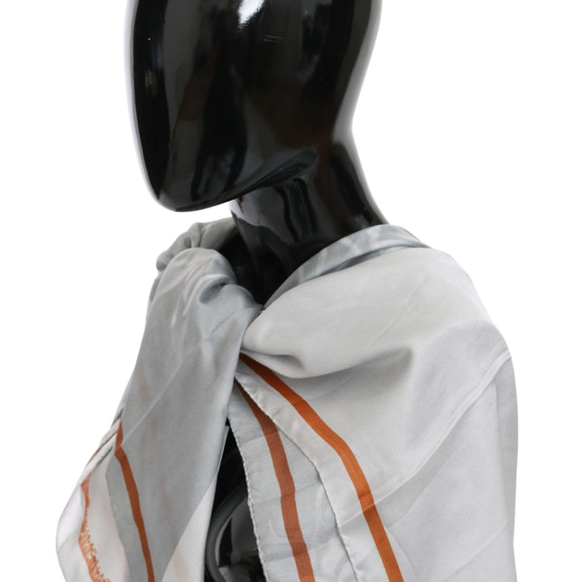 Costume National Gray Red Silk Shawl Foulard Wrap Scarf