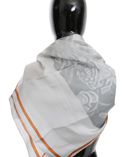 Costume National Gray Red Silk Shawl Foulard Wrap Scarf