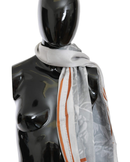 Costume National Gray Red Silk Shawl Foulard Wrap Scarf