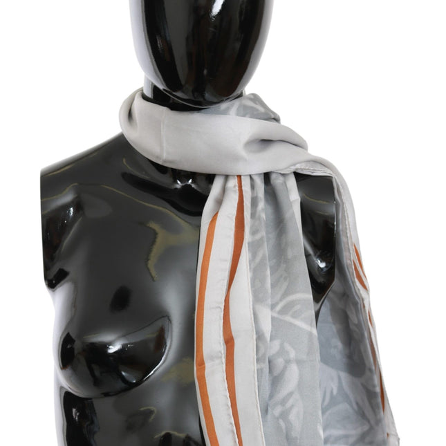 Costume National Gray Red Silk Shawl Foulard Wrap Scarf