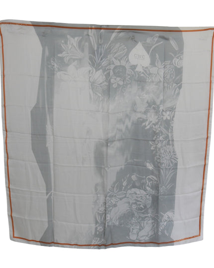 Costume National Gray Red Silk Shawl Foulard Wrap Scarf