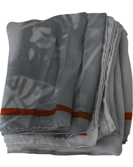Costume National Gray Red Silk Shawl Foulard Wrap Scarf