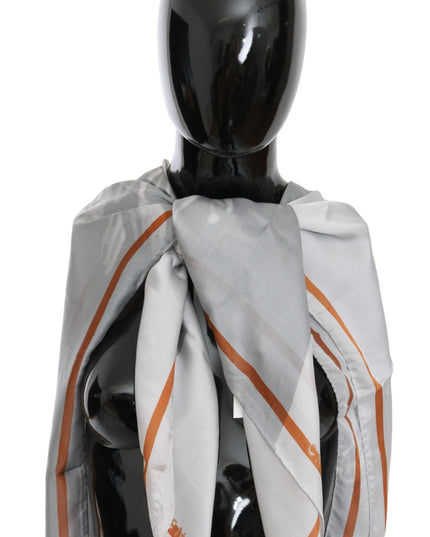 Costume National Gray Red Silk Shawl Foulard Wrap Scarf