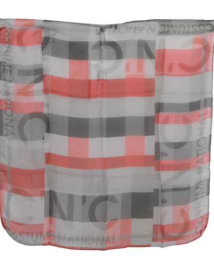 Costume National Red 100% Silk Branded Gray Scarf