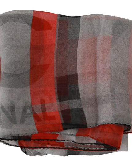 Costume National Red 100% Silk Branded Gray Scarf