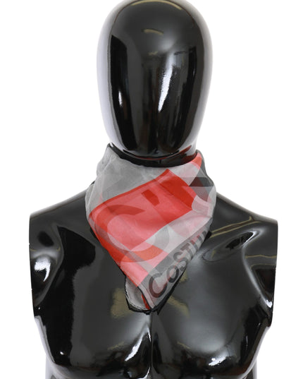 Costume National Red 100% Silk Branded Gray Scarf