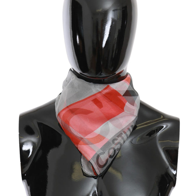 Costume National Red 100% Silk Branded Gray Scarf