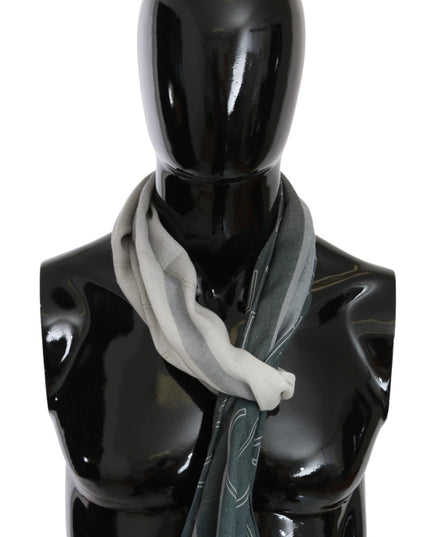 GF Ferre Gray Wool Viscose Foulard Patterned Branded Scarf