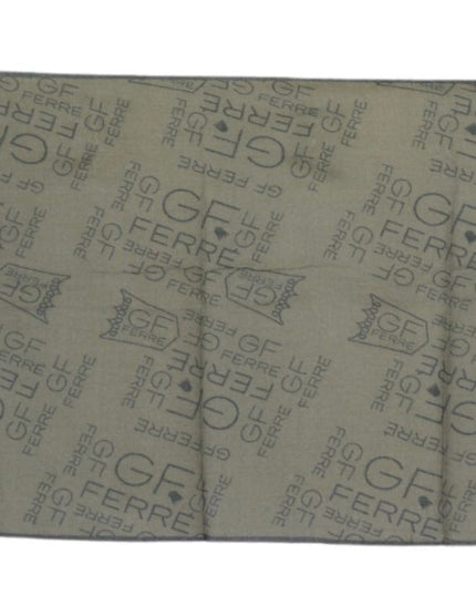 GF Ferre Green Wool Viscose Foulard Patterned Branded Scarf