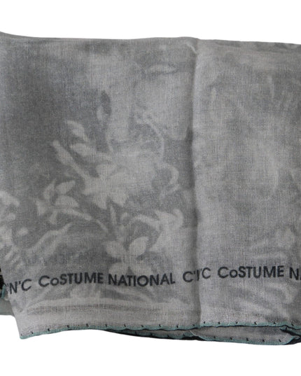 Costume National Gray Silk Shawl Foulard Wrap Scarf