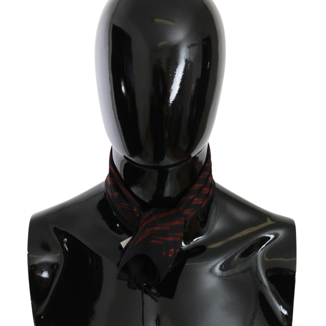 Costume National Black Orange 100% Silk Branded Scarf