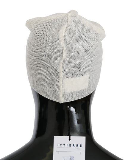 Costume National Beanie White Wool Blend Branded Hat