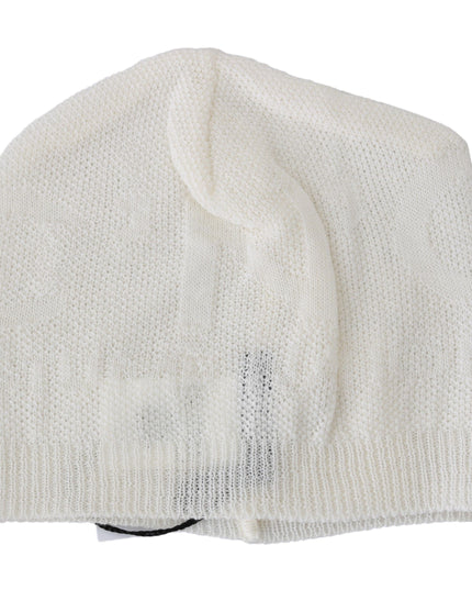 Costume National Beanie White Wool Blend Branded Hat