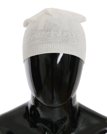Costume National Beanie White Wool Blend Branded Hat