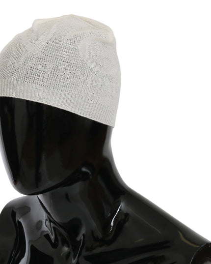 Costume National Beanie White Wool Blend Branded Hat