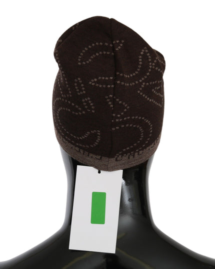 Costume National Beanie Brown Wool Blend Branded Hat