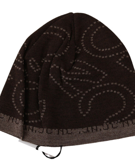 Costume National Beanie Brown Wool Blend Branded Hat