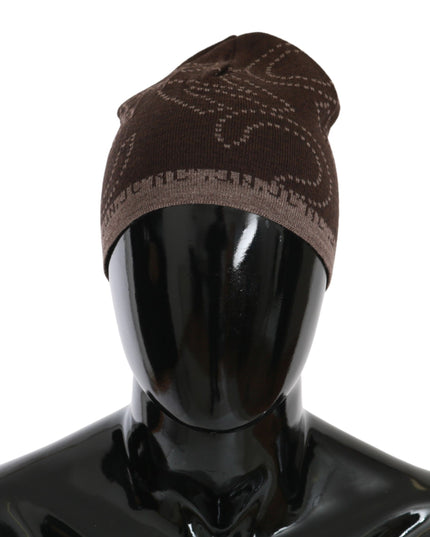 Costume National Beanie Brown Wool Blend Branded Hat