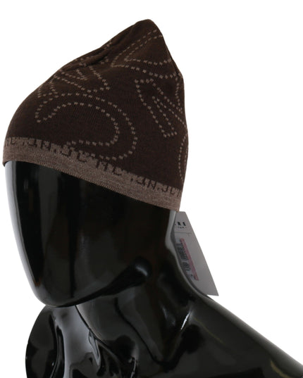 Costume National Beanie Brown Wool Blend Branded Hat