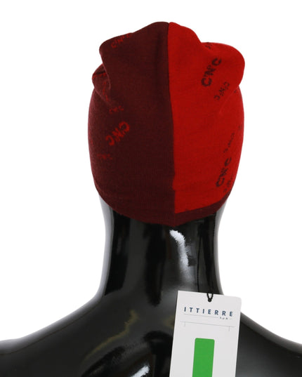 Costume National Red Wool Blend Branded Beanie Hat
