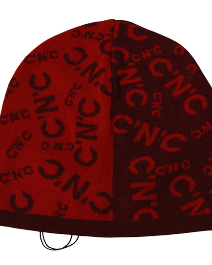 Costume National Red Wool Blend Branded Beanie Hat