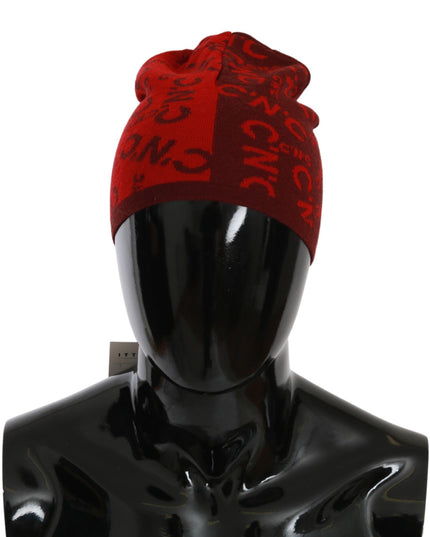 Costume National Red Wool Blend Branded Beanie Hat