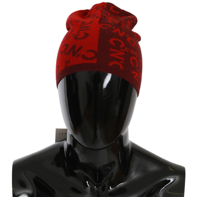 Costume National Red Wool Blend Branded Beanie Hat