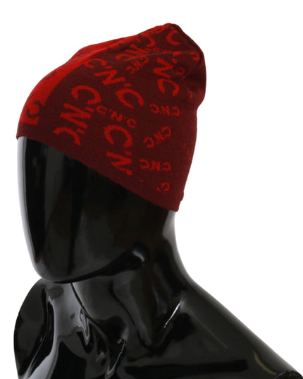 Costume National Red Wool Blend Branded Beanie Hat