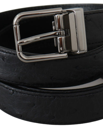Dolce & Gabbana Black Exotic Skin Pattern Silver Buckle Belt