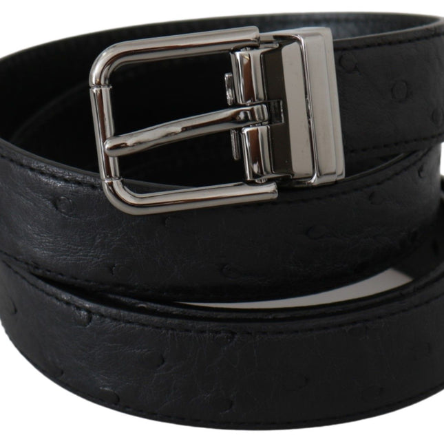 Dolce & Gabbana Black Exotic Skin Pattern Silver Buckle Belt