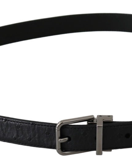 Dolce & Gabbana Black Exotic Skin Pattern Silver Buckle Belt