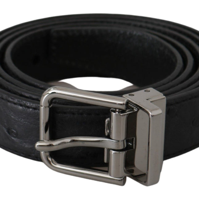 Dolce & Gabbana Black Exotic Skin Pattern Silver Buckle Belt