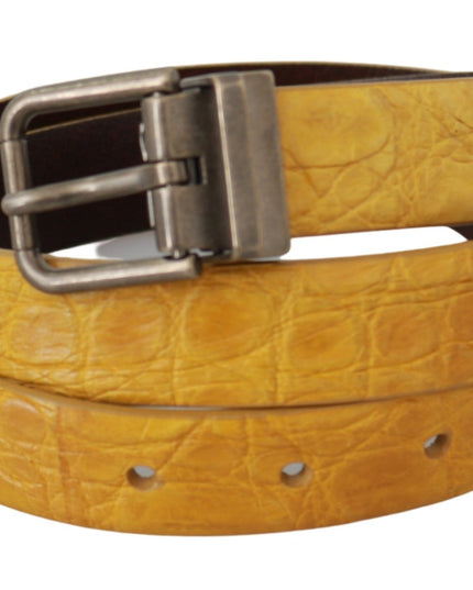Dolce & Gabbana Yellow Exotic Skin Leather Grey Buckle Belt