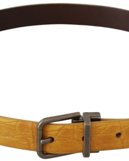 Dolce & Gabbana Yellow Exotic Skin Leather Grey Buckle Belt