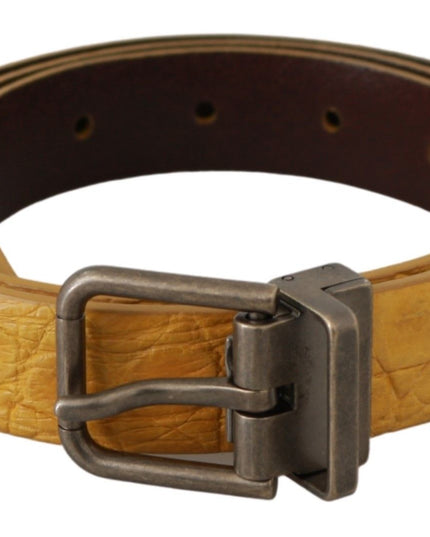 Dolce & Gabbana Yellow Exotic Skin Leather Grey Buckle Belt