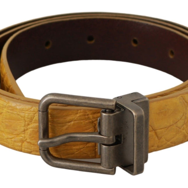 Dolce & Gabbana Yellow Exotic Skin Leather Grey Buckle Belt