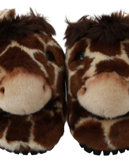 Dolce & Gabbana Brown Giraffe Slippers Flats Sandals Shoes