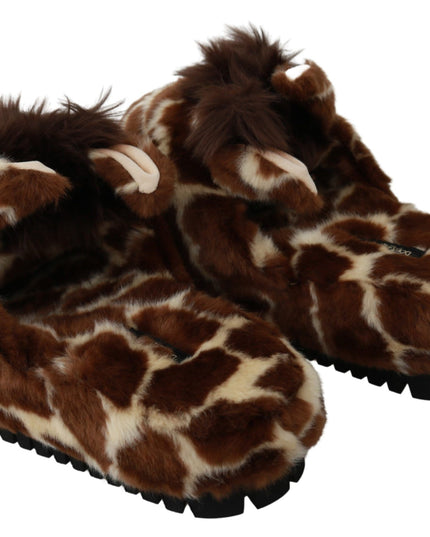 Dolce & Gabbana Brown Giraffe Slippers Flats Sandals Shoes