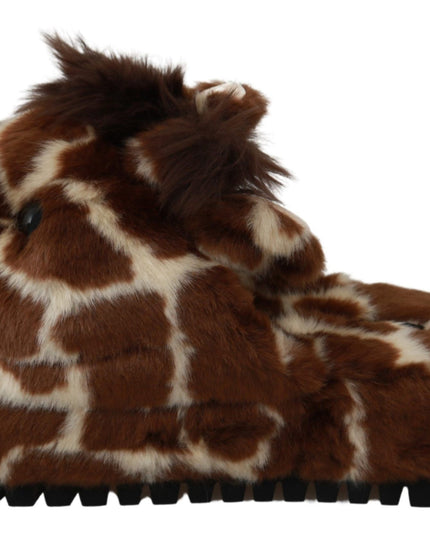 Dolce & Gabbana Brown Giraffe Slippers Flats Sandals Shoes