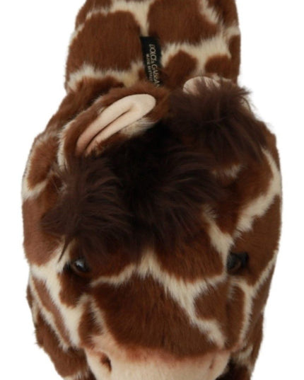 Dolce & Gabbana Brown Giraffe Slippers Flats Sandals Shoes