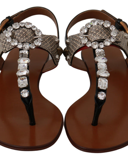 Dolce & Gabbana Leather Ayers Crystal Sandals Flip Flops Shoes