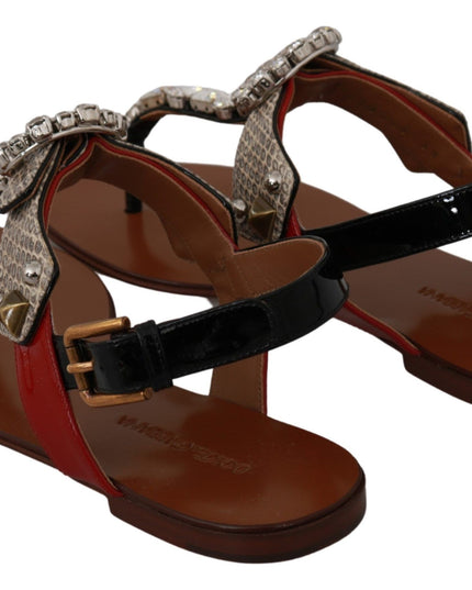 Dolce & Gabbana Leather Ayers Crystal Sandals Flip Flops Shoes