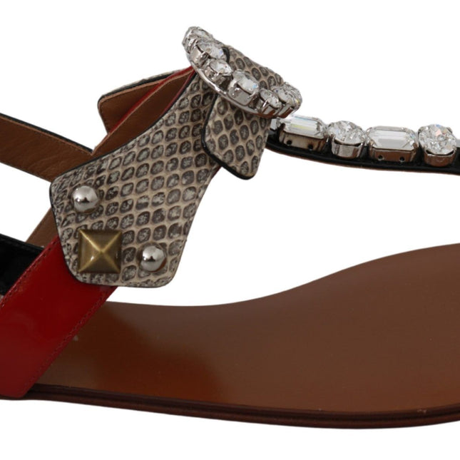 Dolce & Gabbana Leather Ayers Crystal Sandals Flip Flops Shoes