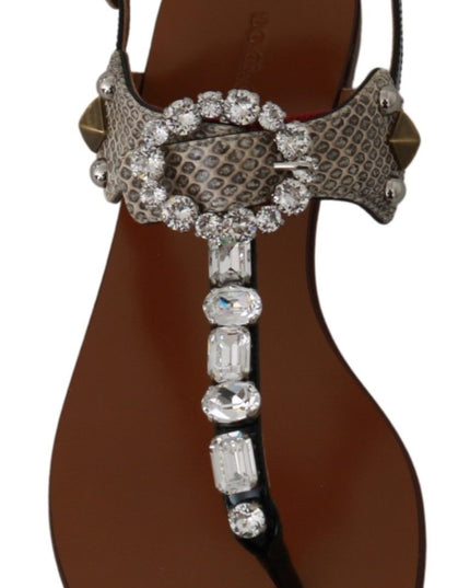 Dolce & Gabbana Leather Ayers Crystal Sandals Flip Flops Shoes