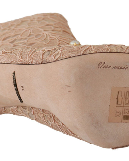 Dolce & Gabbana Pink Crystal Lace Booties Stilettos Shoes