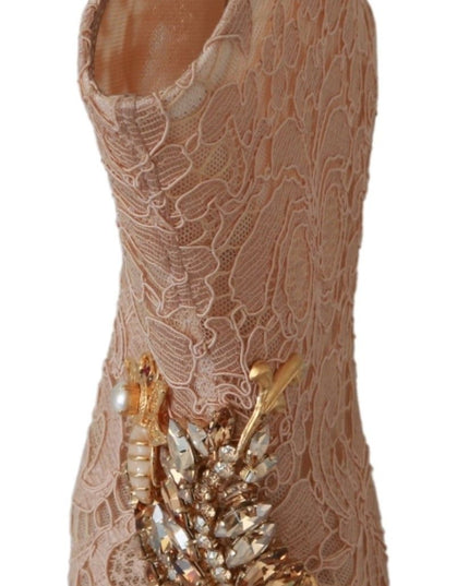 Dolce & Gabbana Pink Crystal Lace Booties Stilettos Shoes